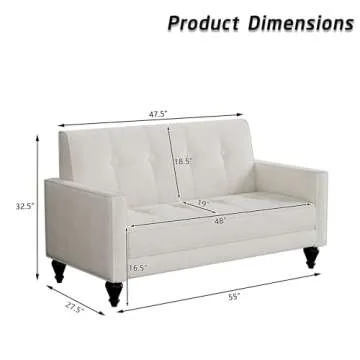 POINTANT Velvet Love Seat Mini Couch Small Settee Loveseat Bench for Living Room Small Spaces, Small Loveseat Sofa Couches with Tufted Padded Cushion, Mid Century Beige Love Seats