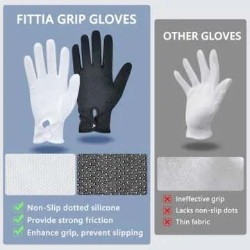 Fittia White Parade Gloves with Grip: Non-Slip for Men & Women with Snap Cuff, Breathable Cotton, Co...