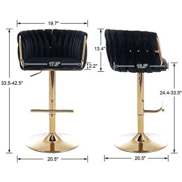 DUOMAY Modern Swivel Bar Stools Set of 2 - Velvet Adjustable Height with Golden Base