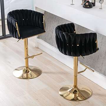 DUOMAY Velvet Adjustable Bar Stools with Golden Base