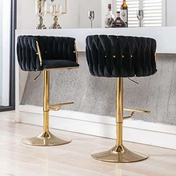 DUOMAY Velvet Adjustable Bar Stools with Golden Base