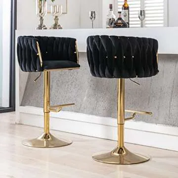 DUOMAY Velvet Adjustable Bar Stools with Golden Base
