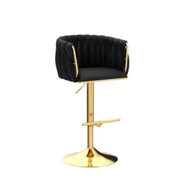 DUOMAY Velvet Adjustable Bar Stools with Golden Base
