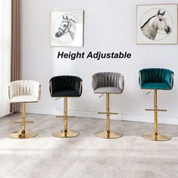 DUOMAY Velvet Adjustable Bar Stools with Golden Base