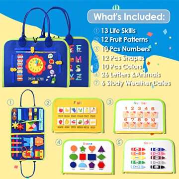 Montessori Activity Busy Book for Toddler - 1 2 3 4 5 Years Old,Learning Activity Busy Board for Toddlers 1-3,Quiet Sensory Board Educational Toys for Motor Skills,Travel Toys for Airplane Car Easter