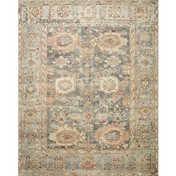 Loloi Margot Collection 8'-6" x 11'-6" Area Rug in Ocean/Spice - Thick Low Pile Area Rug, No-Shed Ea...