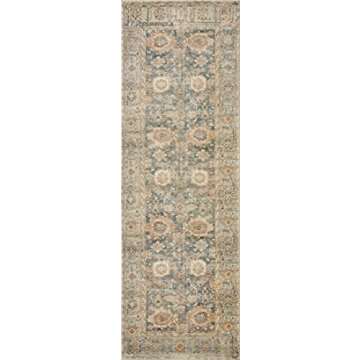Loloi Margot Collection 8'-6" x 11'-6" Area Rug in Ocean/Spice - Thick Low Pile Area Rug, No-Shed Easy Clean Large Patterned Area Rug for Living Room, Bedroom, Dining Area