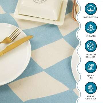 Folkulture Blue Rectangle Checkered Tablecloth - 60" x 84" for Picnic, Outdoor & Summer Table Decor