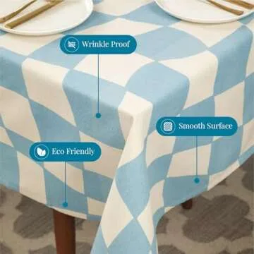 Folkulture Blue Rectangle Checkered Tablecloth - 60" x 84" for Picnic, Outdoor & Summer Table Decor