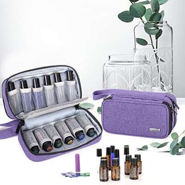 LUXJA Essential Oil Carrying Case - Holds 12 Bottles (5ml-15ml, Also Fits for Roller Bottles), Portable Double-Layer Organizer for Essential Oil and Accessories, Purple
