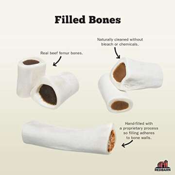 Redbarn Filled Dog Bones, Natural Long-Lasting Dental Treats; Suitable for Aggressive Chewers, Large (6") - 5 Bones (Peanut Butter)
