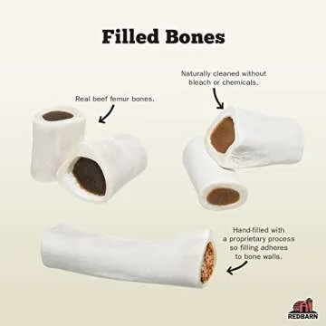 Redbarn Filled Dog Bones, Natural Long-Lasting Dental Treats; Suitable for Aggressive Chewers, Large (6") - 5 Bones (Peanut Butter)