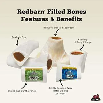 Redbarn Filled Dog Bones, Natural Long-Lasting Dental Treats; Suitable for Aggressive Chewers, Large (6") - 5 Bones (Peanut Butter)