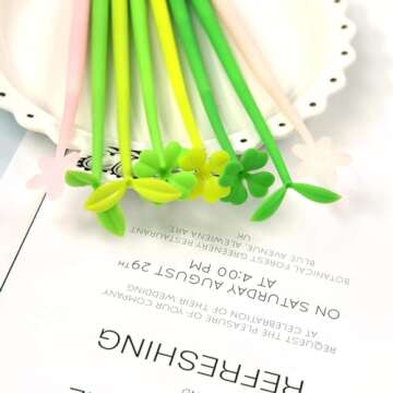 rrrrr Creative Gel Pen Small Fresh Cute Four-Leaf Clover Shape Gel Pen Students Stationery Black Ink 0.5mm Random Color 3PC