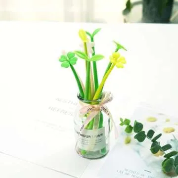 rrrrr Creative Gel Pen Small Fresh Cute Four-Leaf Clover Shape Gel Pen Students Stationery Black Ink 0.5mm Random Color 3PC