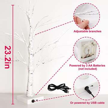 Valentines Day Decor 23.2" Lighted Birch Tree with 24pcs Heart Tree Ornaments, Valentine Table Decor...