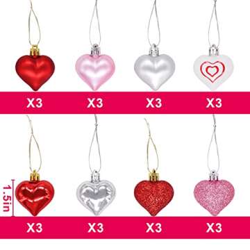 Valentines Day Decor 23.2" Lighted Birch Tree with 24pcs Heart Tree Ornaments, Valentine Table Decorations White Birch Twig Tree with LED Lights and Cute Heart Decor for The Home Wedding Dinner Gifts