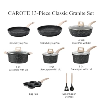 CAROTE Nonstick Pots and Pans Set 13Pcs Healthy Cooking