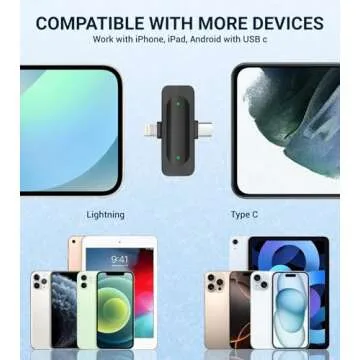 EZColoris 2 Pack Wireless Microphone for iPhone Android USB C Lav Mic for iPhone 15 Phone Microphone Video Recording Noise Cancelling Lapel Lavalier Microphones for YouTube Live Stream Podcast