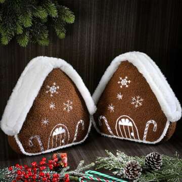 Anglechic 2 Pcs Christmas Gingerbread House Pillows Decorative Shaped Throw Pillows Merry Christmas ...