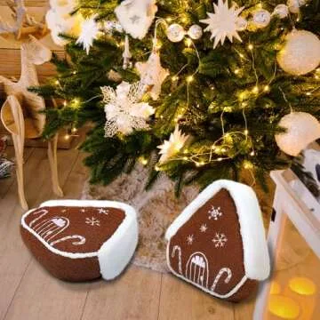 Anglechic 2 Pcs Christmas Gingerbread House Pillows Decorative Shaped Throw Pillows Merry Christmas Stuffed Wool Soft Xmas Plush Cushion for Sofa Couch Bedroom Livingroom