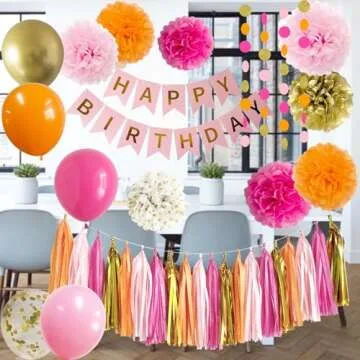 ANSOMO Pink Orange Happy Birthday Decorations for Women Girls