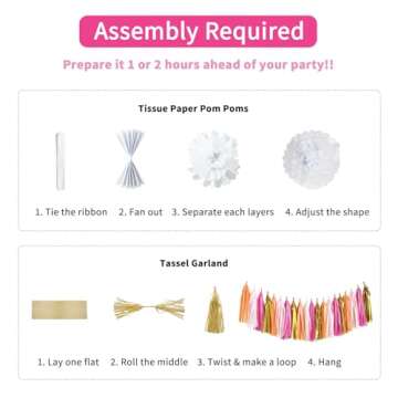 ANSOMO Pink and Orange Happy Birthday Party Decorations Hot Pink Gold Banner Balloons Décor Supplies Women Girls Teens Her Tassel Garland Tissue Pom Poms