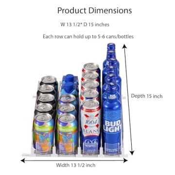 RULA Drink Organizer for Fridge - Adjustable Self-Pusher