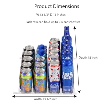 RULA Drink Organizer for Fridge - Adjustable Self-Pusher
