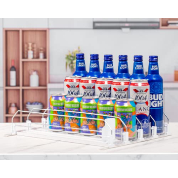 RULA Drink Organizer for Fridge - Adjustable Self-Pusher