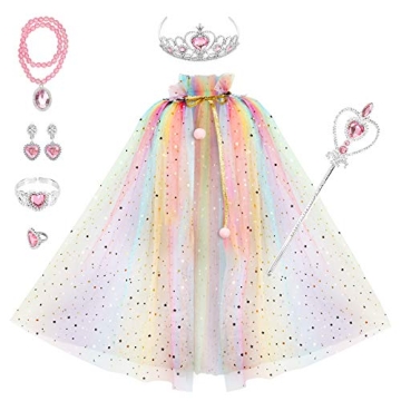 Fedio Princess Cape Set - 7 Piece Rainbow Dress Up Set for Girls