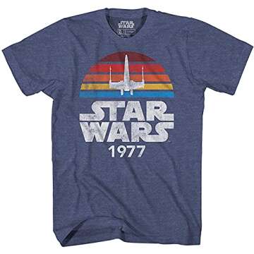 STAR WARS 1977 Logo Rainbow Sun X-Wing Classic Retro Vintage Adult Tee Graphic T-Shirt for Men Tshir...