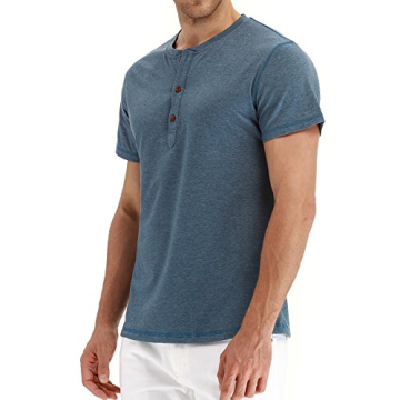 PEGENO Slim Fit Henley T-Shirts for Men - VG-Blue