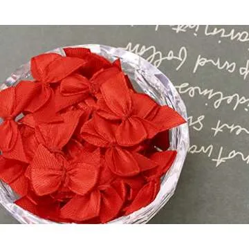Shapenty Mini Satin Ribbon Bows Flowers Boutique for Sewing Scrapbook Card Making Wedding Christmas Gift Girls Dress Hair Accessories Decoration Crafting, 2.5x2cm, 60PCS (Red)