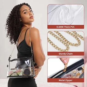 Vorspack Clear Bag Stadium Approved - Clear Crossbody Bag Cute Clear Purses for Women PVC Clear Purse for Stadium Concert Prom Festival - Black