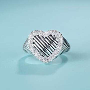 UNY Ring Twisted Cable Wire Designer Inspired Fashion Brand David Vintage Heart Pave CZ Antique Wome...