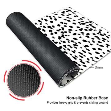 Large Gaming Mouse Pad Blcak and White, Non-Slip Rubber Base Mousepad with Stitched Edges, Keyboard Mouse Mat Desk Pad for Work, Laptop, Home, 31.5 X 11.8 Inch, Cute Polka Dot Print