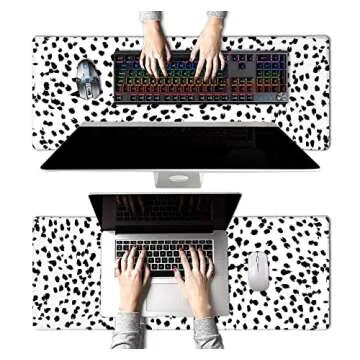 Large Gaming Mouse Pad Blcak and White, Non-Slip Rubber Base Mousepad with Stitched Edges, Keyboard Mouse Mat Desk Pad for Work, Laptop, Home, 31.5 X 11.8 Inch, Cute Polka Dot Print