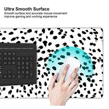 Large Gaming Mouse Pad Blcak and White, Non-Slip Rubber Base Mousepad with Stitched Edges, Keyboard Mouse Mat Desk Pad for Work, Laptop, Home, 31.5 X 11.8 Inch, Cute Polka Dot Print