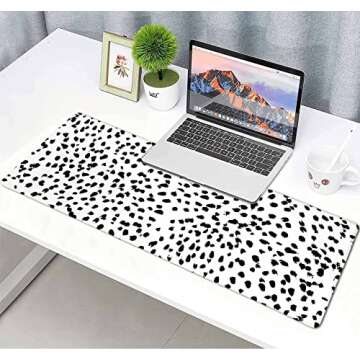 Large Gaming Mouse Pad Blcak and White, Non-Slip Rubber Base Mousepad with Stitched Edges, Keyboard Mouse Mat Desk Pad for Work, Laptop, Home, 31.5 X 11.8 Inch, Cute Polka Dot Print