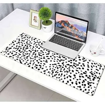 Large Gaming Mouse Pad Blcak and White, Non-Slip Rubber Base Mousepad with Stitched Edges, Keyboard Mouse Mat Desk Pad for Work, Laptop, Home, 31.5 X 11.8 Inch, Cute Polka Dot Print