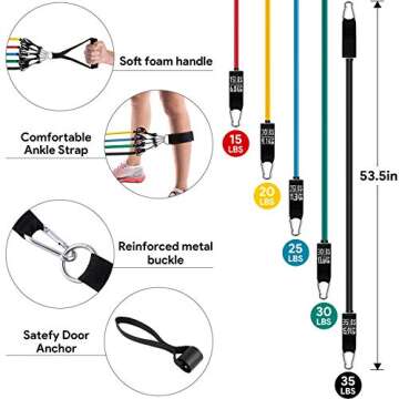 AMBOR Exercise Resistance Bands Set with Handles, Door Anchor, Ankle Straps, Carrying Bag for Home Workouts Fitness Training