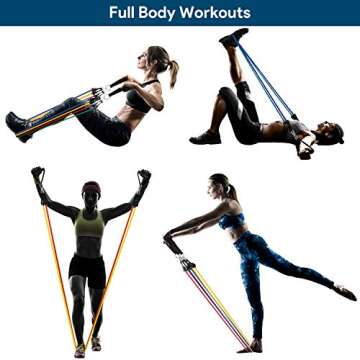 AMBOR Exercise Resistance Bands Set with Handles, Door Anchor, Ankle Straps, Carrying Bag for Home Workouts Fitness Training