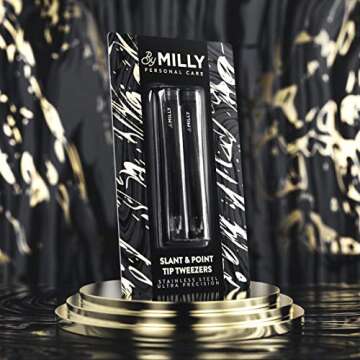 By MILLY Precision Tweezers Set | Slanted and Pointed Tip Tweezers Kit | High Carbon Stainless Steel | Aligned & Hand-Filed Tweezer Set Professional | Hair Removal & Eyebrow Tweezer Set | Black