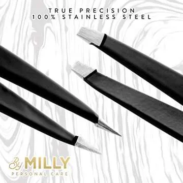 By MILLY Precision Tweezers Set | Slanted and Pointed Tip Tweezers Kit | High Carbon Stainless Steel | Aligned & Hand-Filed Tweezer Set Professional | Hair Removal & Eyebrow Tweezer Set | Black
