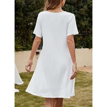 FZ FANTASTIC ZONE Women's Casual Summer T Shirt Dresses Short Sleeve Swing Dress with Pockets A Beige