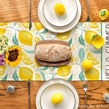 Artoid Mode Hello Summer Lemon Table Runner, Seasonal Spring Summer Fruit Kitchen Dining Table Decoration for Home Party Decor 13 x 72 Inch