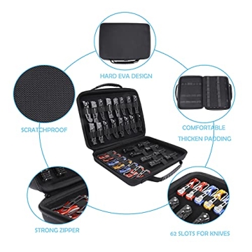 HERSENT Knife Display Case with 62 Slot Organizer for Collectors