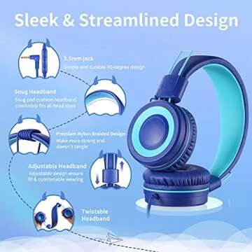 POWMEE P10 Kids Stereo Headphones with Microphone for Safe, Comfortable Listening