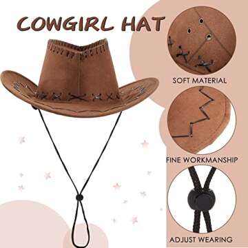 Geyoga 3 Pieces Cowgirl Hats Or Men Cowboy Hat with Bandana and Glasses for Christmas Gift Men Women